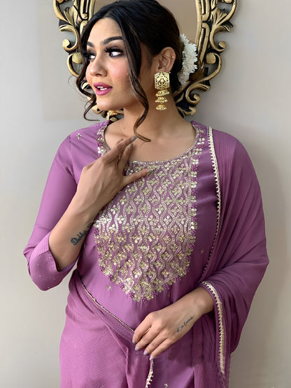 Onion Rayon Cotton Embroidery Sequinned Kurta Set 