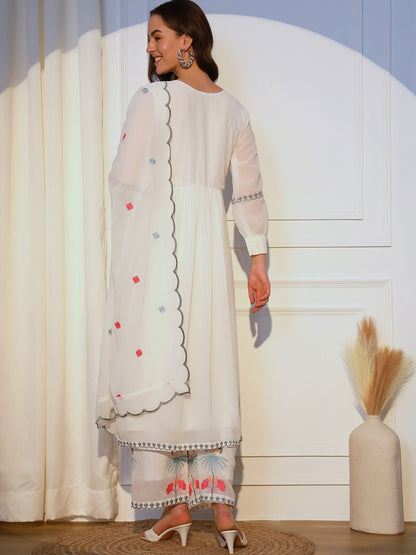 White Georgette Floral Embroidered Kurta Set 