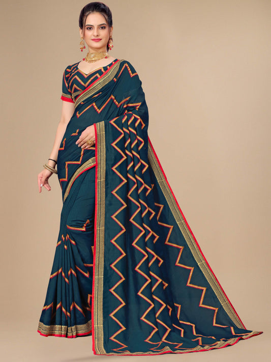 Rama Vichitra Silk Embroidery Saree For Women 