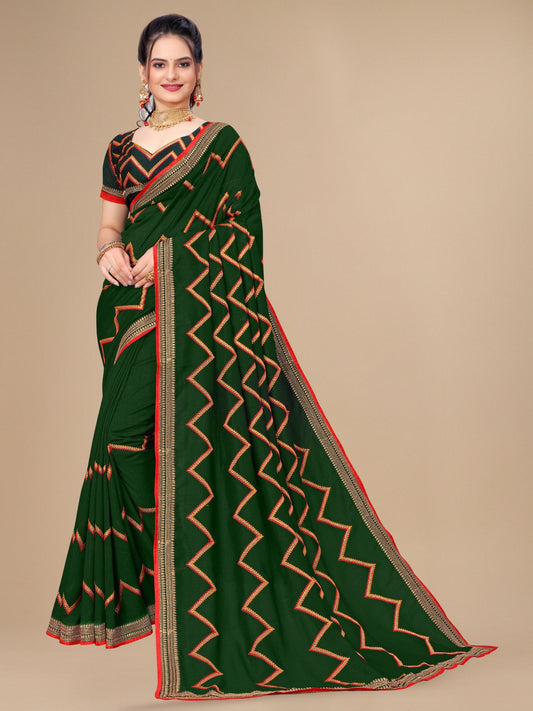 Green Vichitra Silk Embroidery Saree For Women 