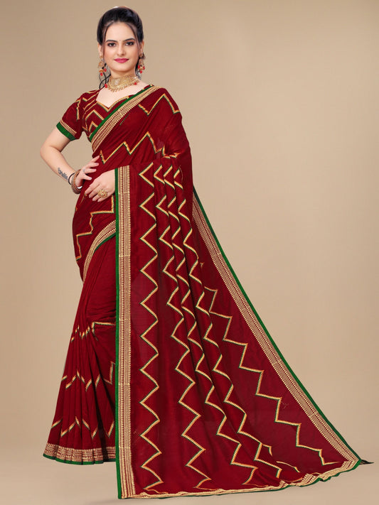 Maroon Vichitra Silk Embroidery Saree For Women 