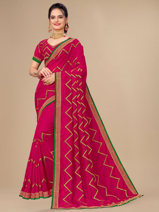 Pink Vichitra Silk Embroidery Saree For Women 