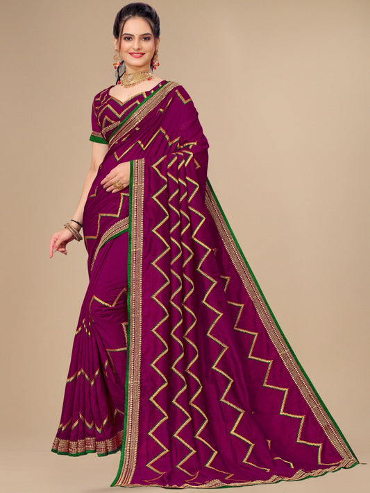 Purple Vichitra Silk Embroidery Saree For Women 