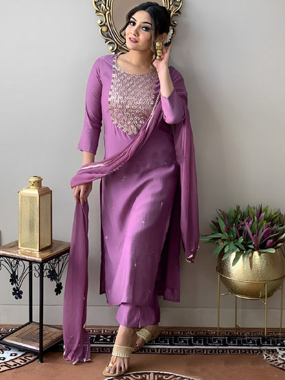 Onion Rayon Cotton Embroidery Sequinned Kurta Set 