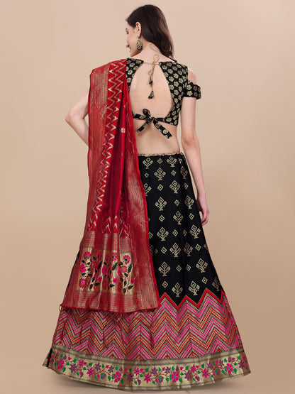 Black Banarasi Silk Jacquard Lehenga Choli 