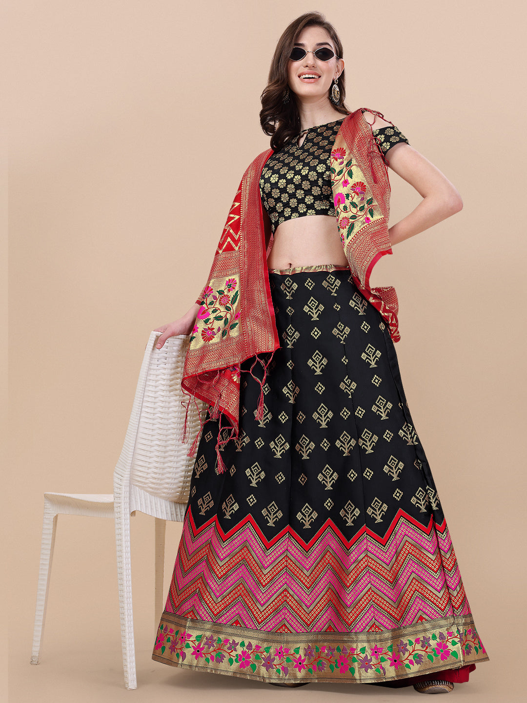 Black Banarasi Silk Jacquard Lehenga Choli 