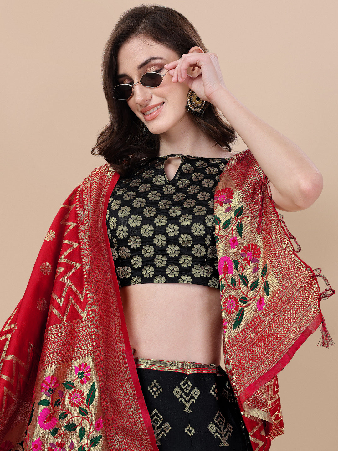 Black Banarasi Silk Jacquard Lehenga Choli 