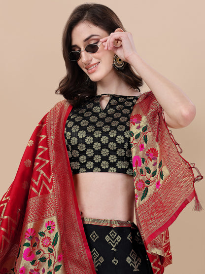 Black Banarasi Silk Jacquard Lehenga Choli 