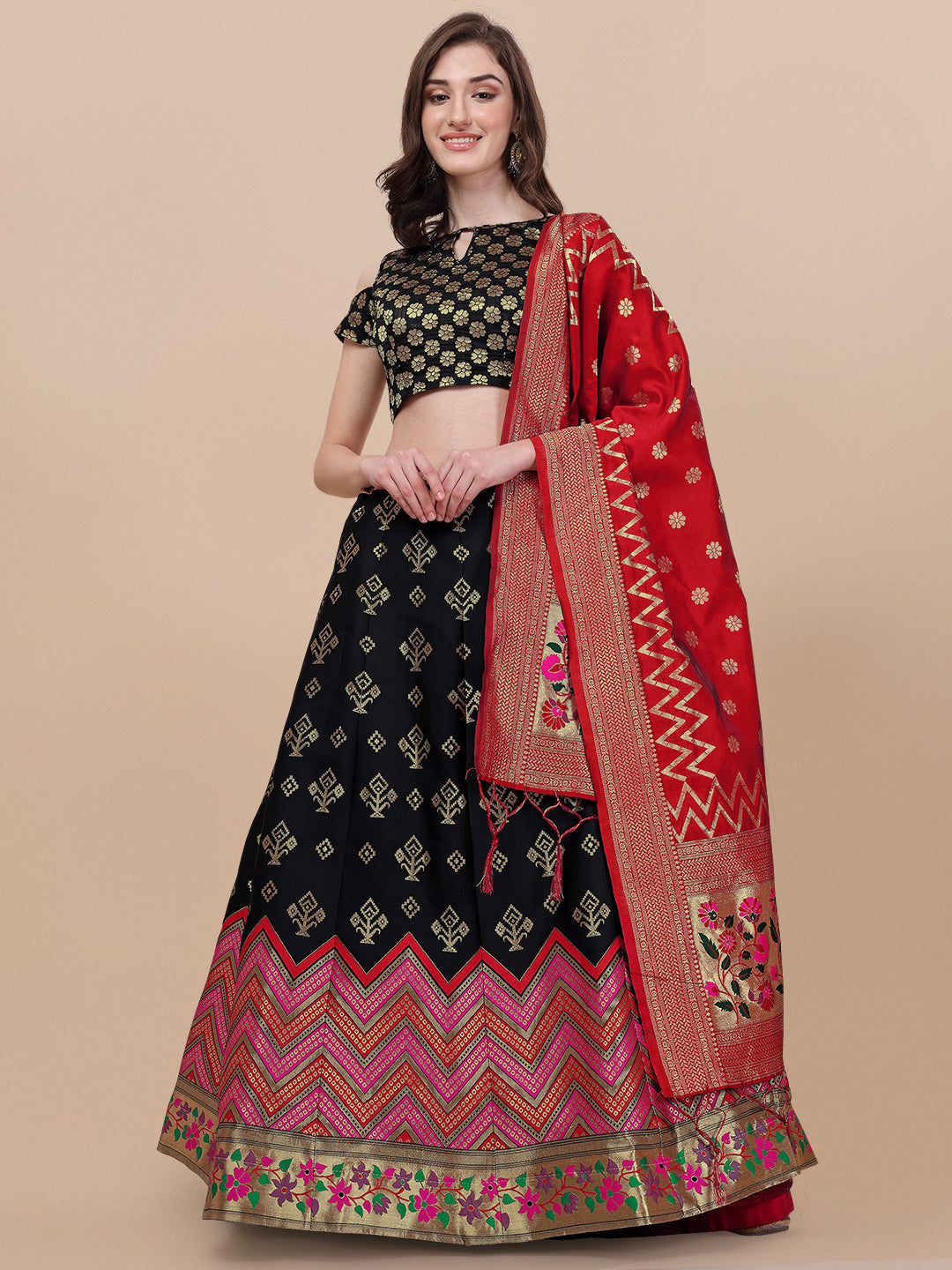 Black Banarasi Silk Jacquard Lehenga Choli 