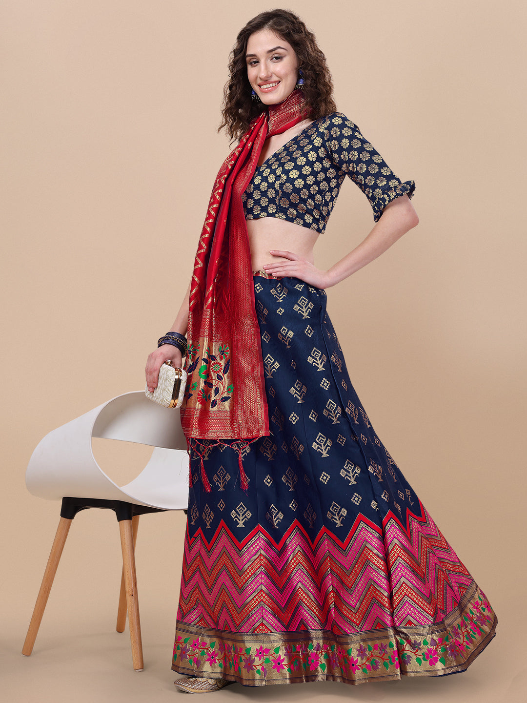 Blue Banarasi Silk Jacquard Lehenga Choli 