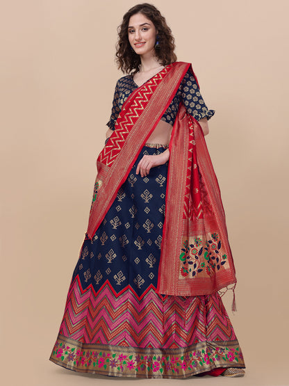 Blue Banarasi Silk Jacquard Lehenga Choli 