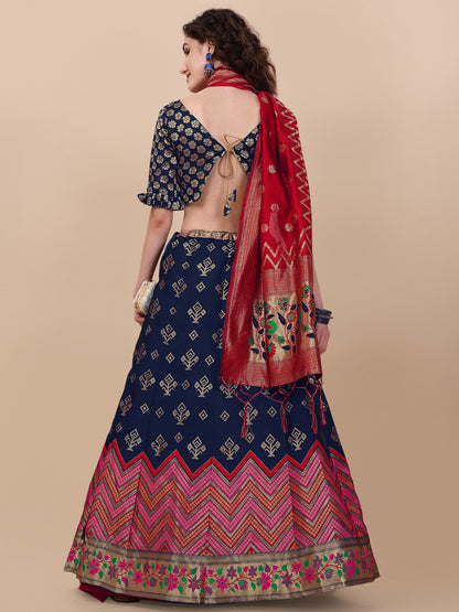 Blue Banarasi Silk Jacquard Lehenga Choli 