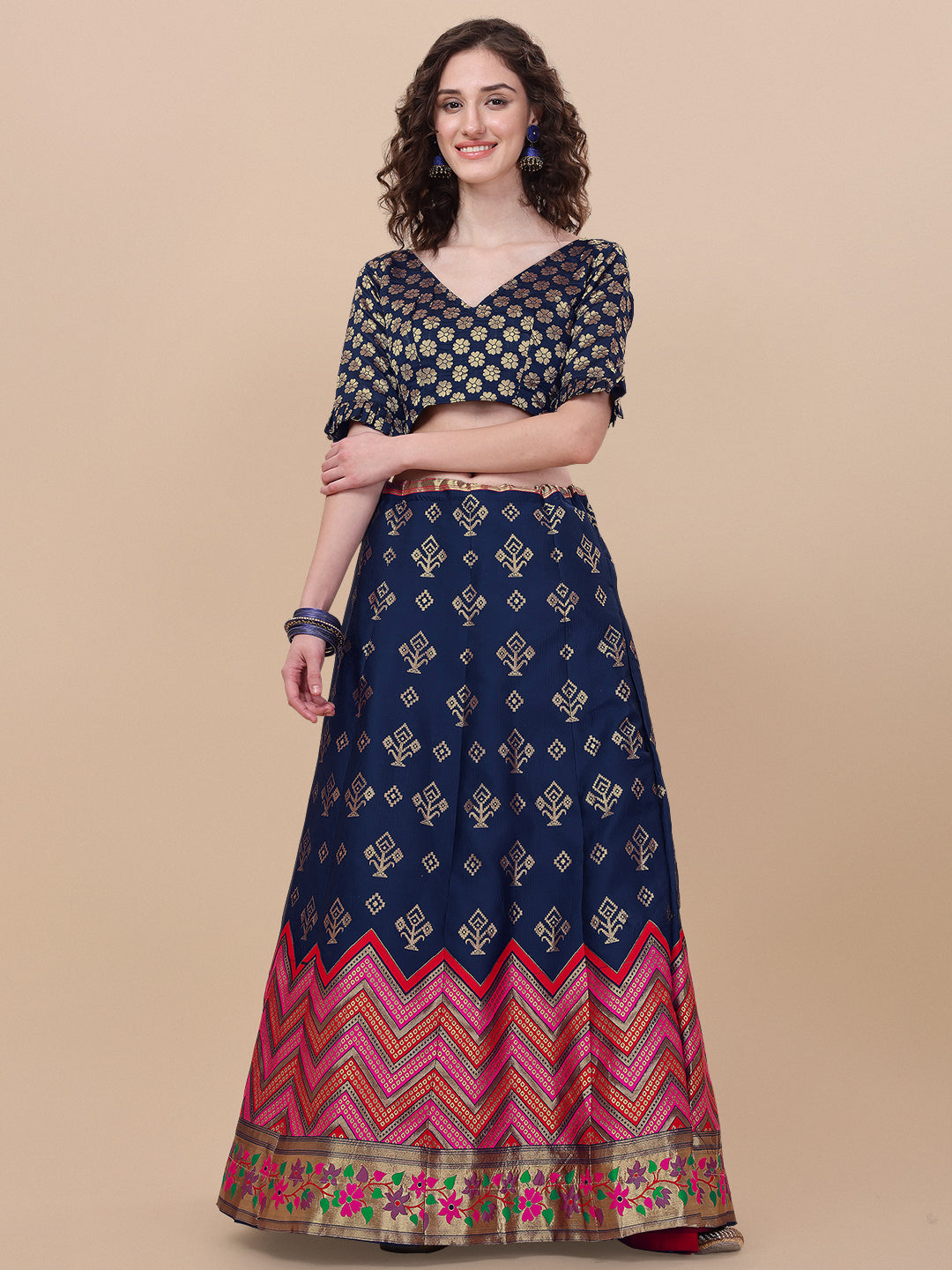 Blue Banarasi Silk Jacquard Lehenga Choli 