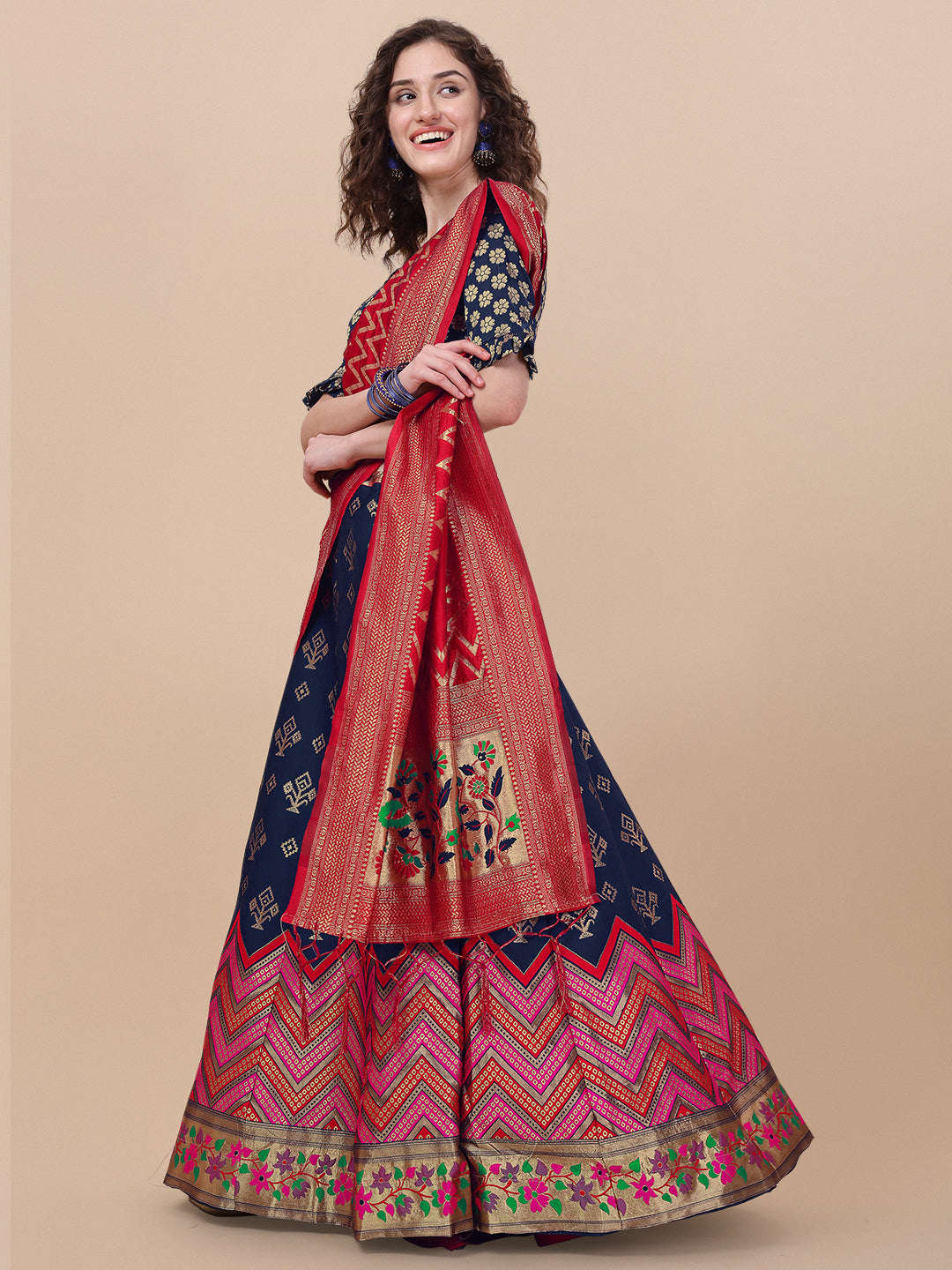 Blue Banarasi Silk Jacquard Lehenga Choli 