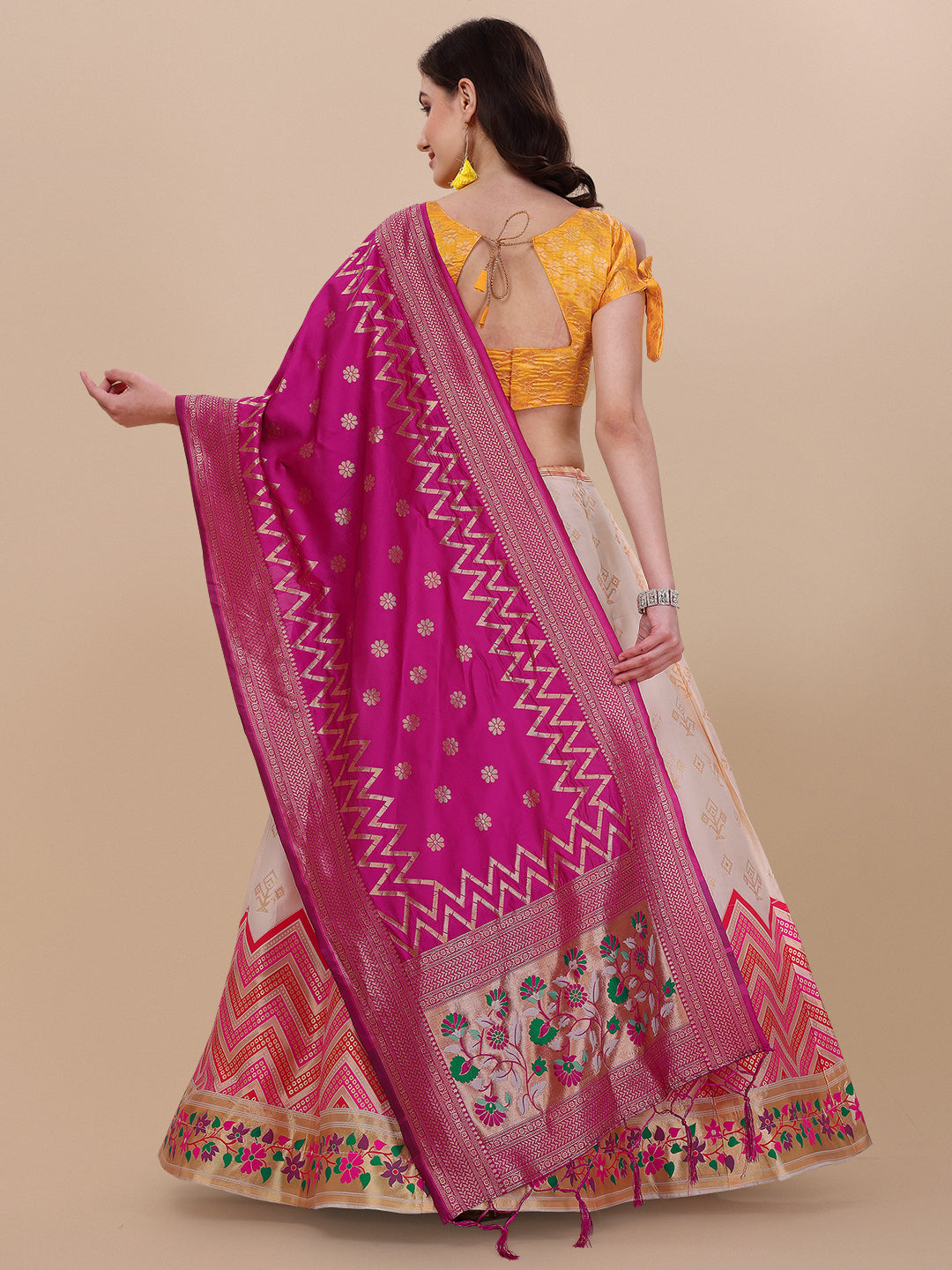 Cream Banarasi Silk Jacquard Lehenga Choli 