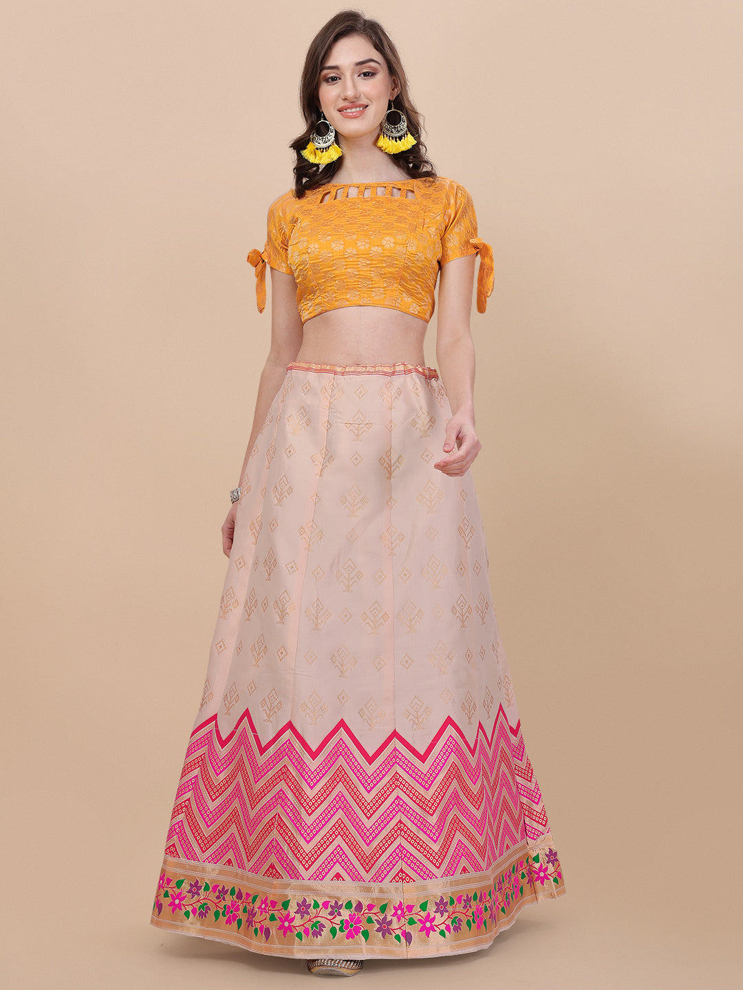 Cream Banarasi Silk Jacquard Lehenga Choli 