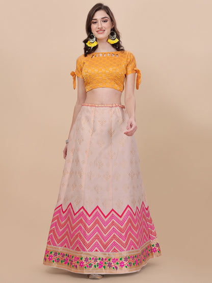 Cream Banarasi Silk Jacquard Lehenga Choli 