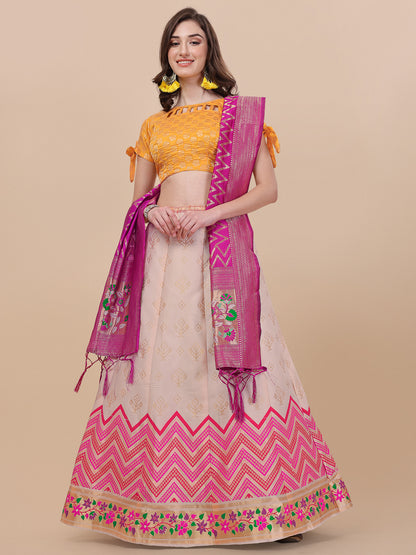 Cream Banarasi Silk Jacquard Lehenga Choli 