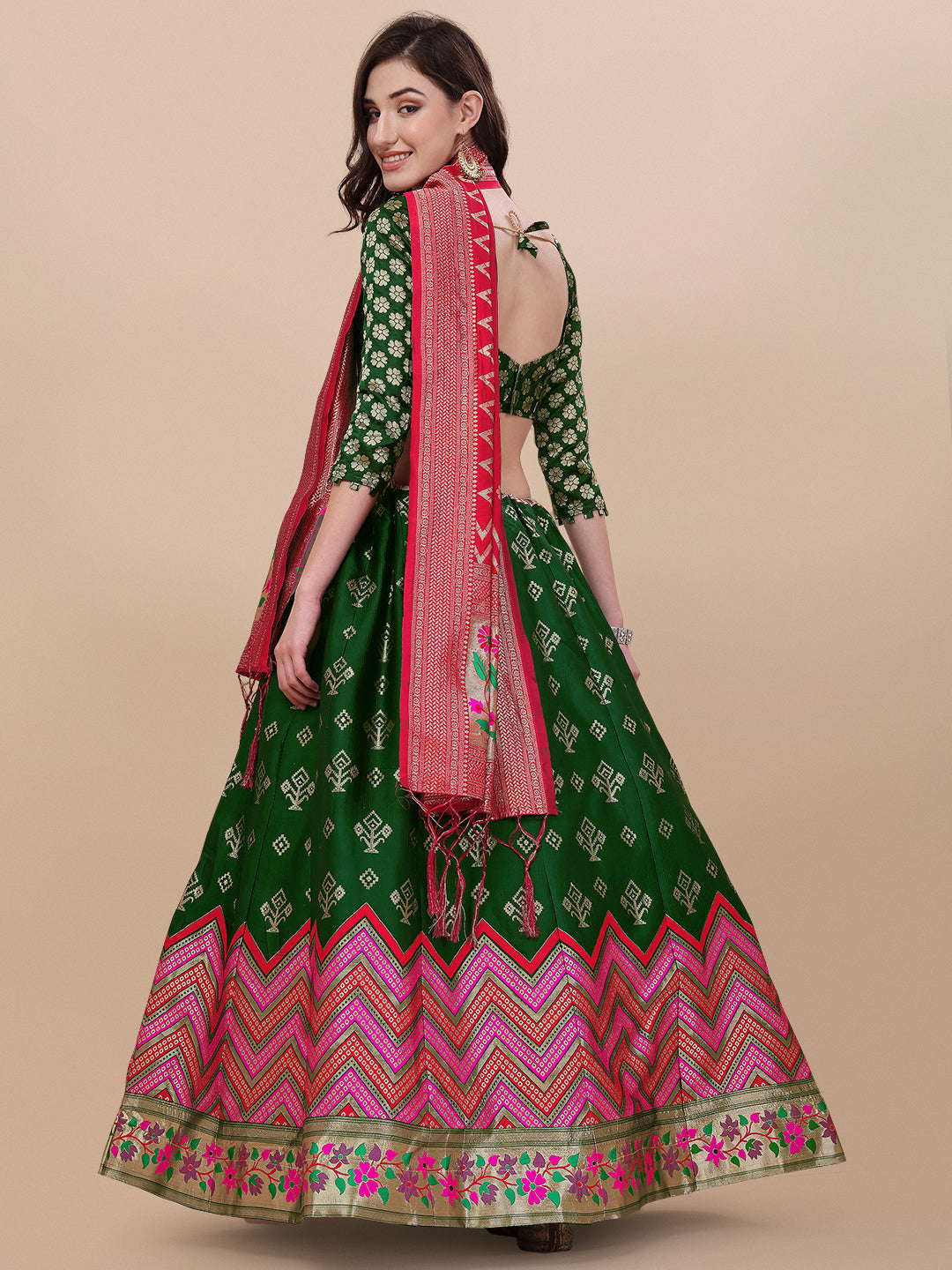 Green Banarasi Silk Jacquard Lehenga Choli 