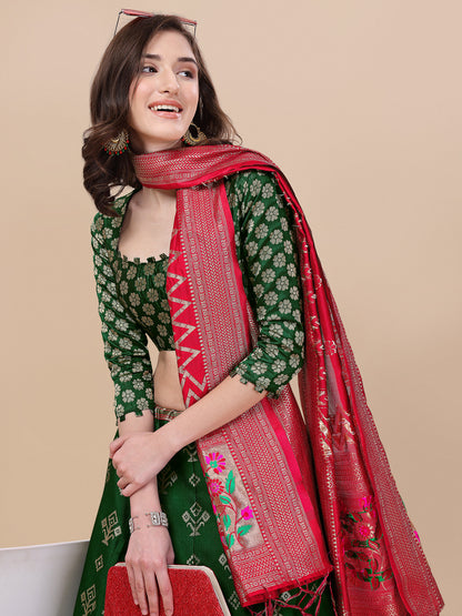 Green Banarasi Silk Jacquard Lehenga Choli 