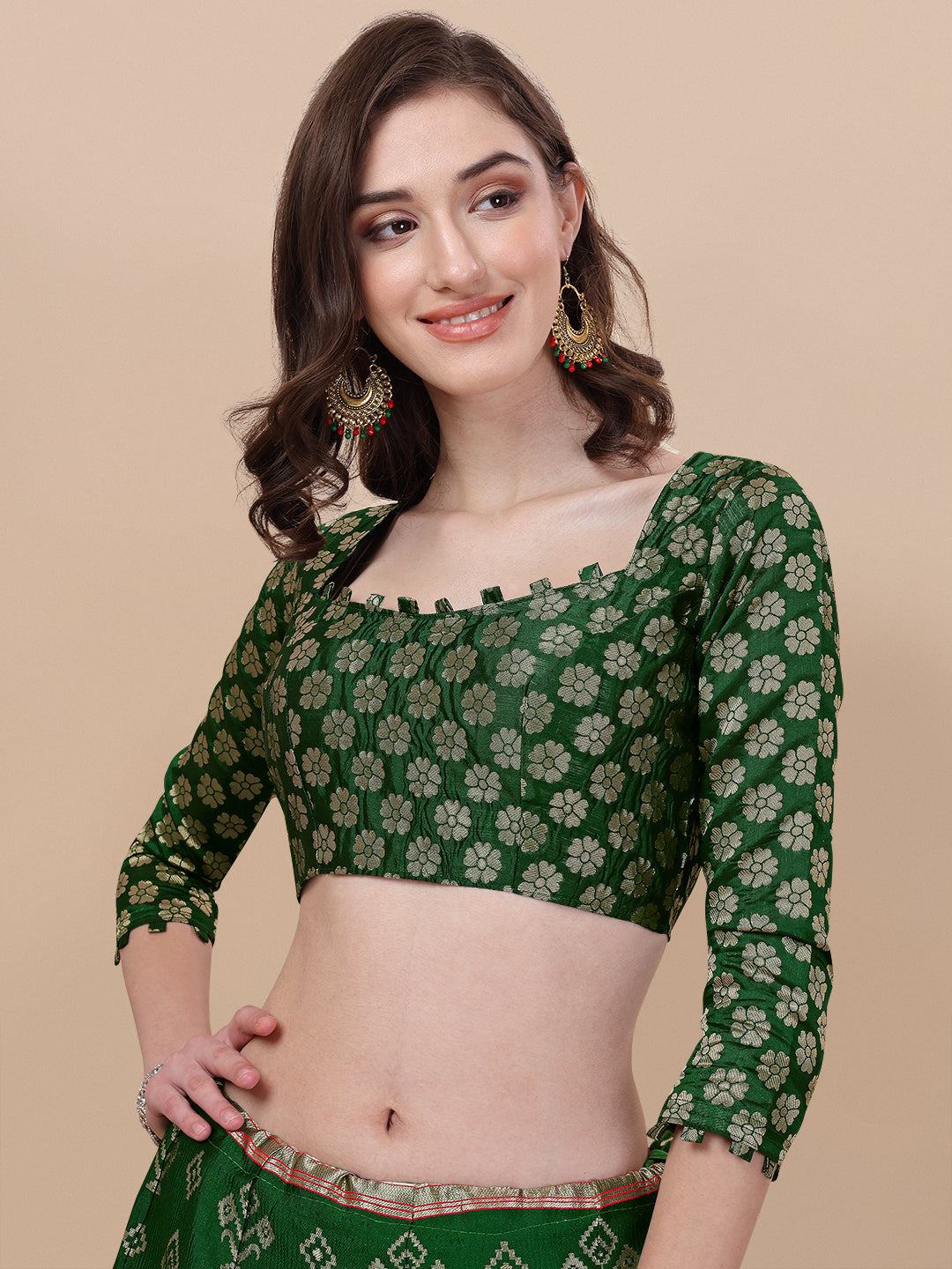 Green Banarasi Silk Jacquard Lehenga Choli 