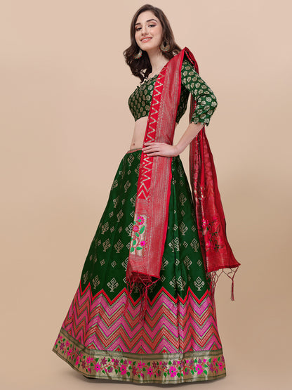 Green Banarasi Silk Jacquard Lehenga Choli 