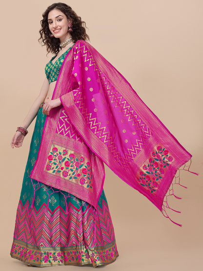 Rama Green Banarasi Silk Jacquard Lehenga Choli 