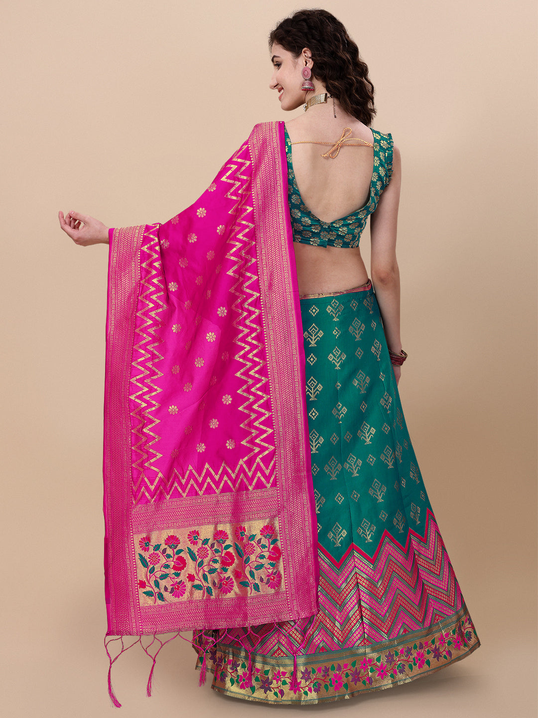 Rama Green Banarasi Silk Jacquard Lehenga Choli 