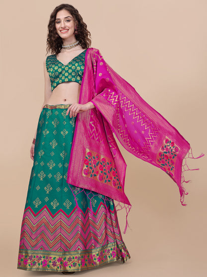 Rama Green Banarasi Silk Jacquard Lehenga Choli 