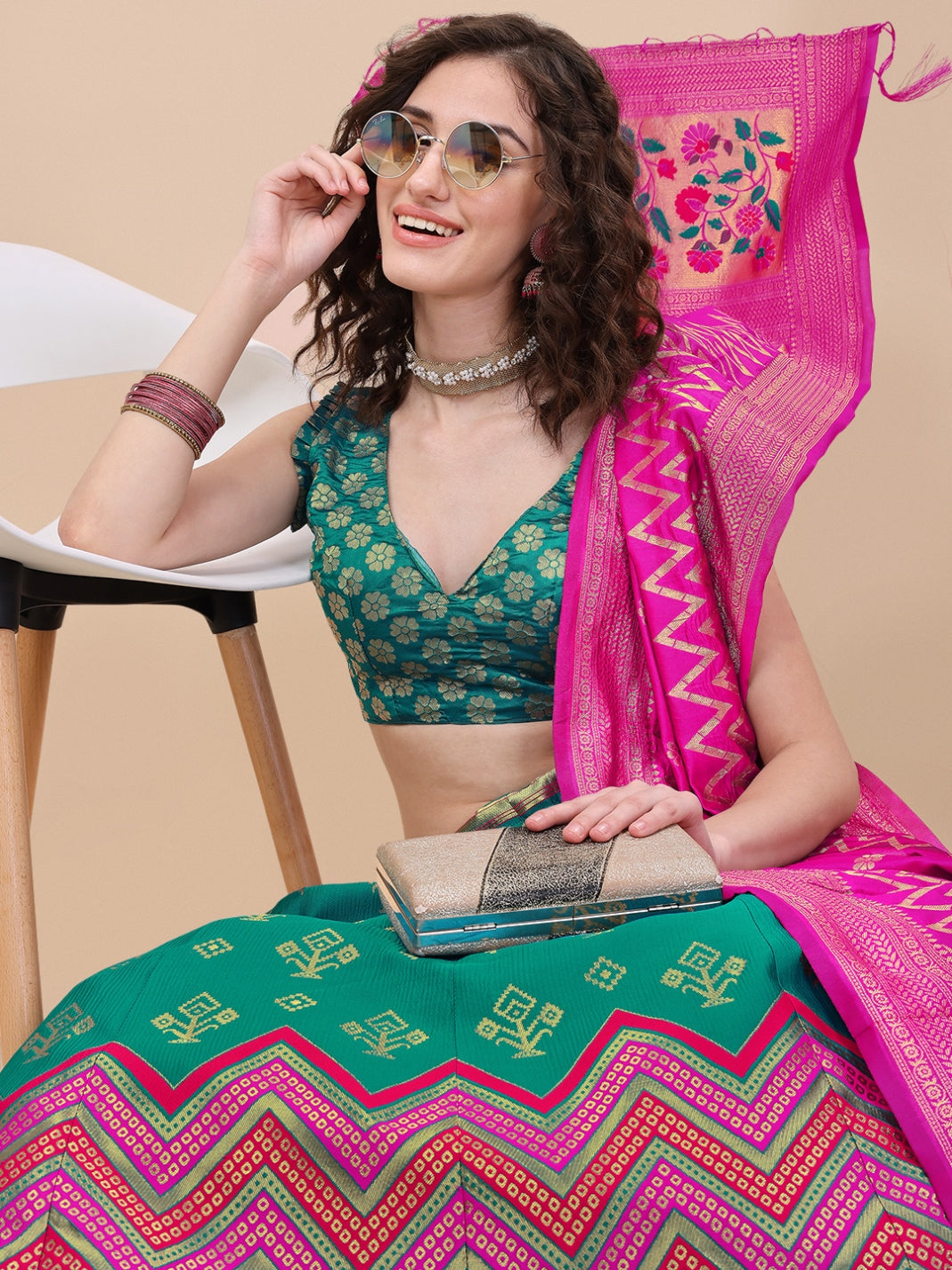 Rama Green Banarasi Silk Jacquard Lehenga Choli 