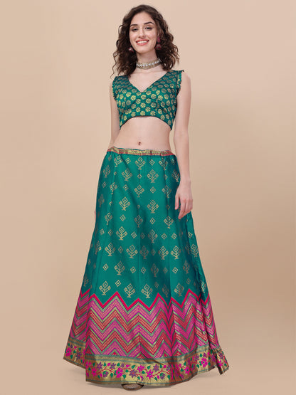 Rama Green Banarasi Silk Jacquard Lehenga Choli 