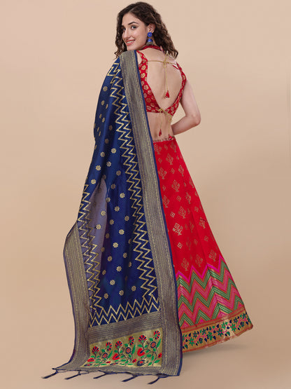 Red Banarasi Silk Jacquard Lehenga Choli 