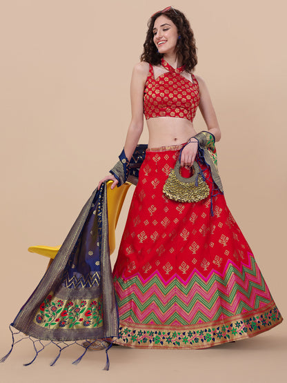 Red Banarasi Silk Jacquard Lehenga Choli 