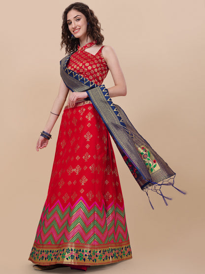 Red Banarasi Silk Jacquard Lehenga Choli 