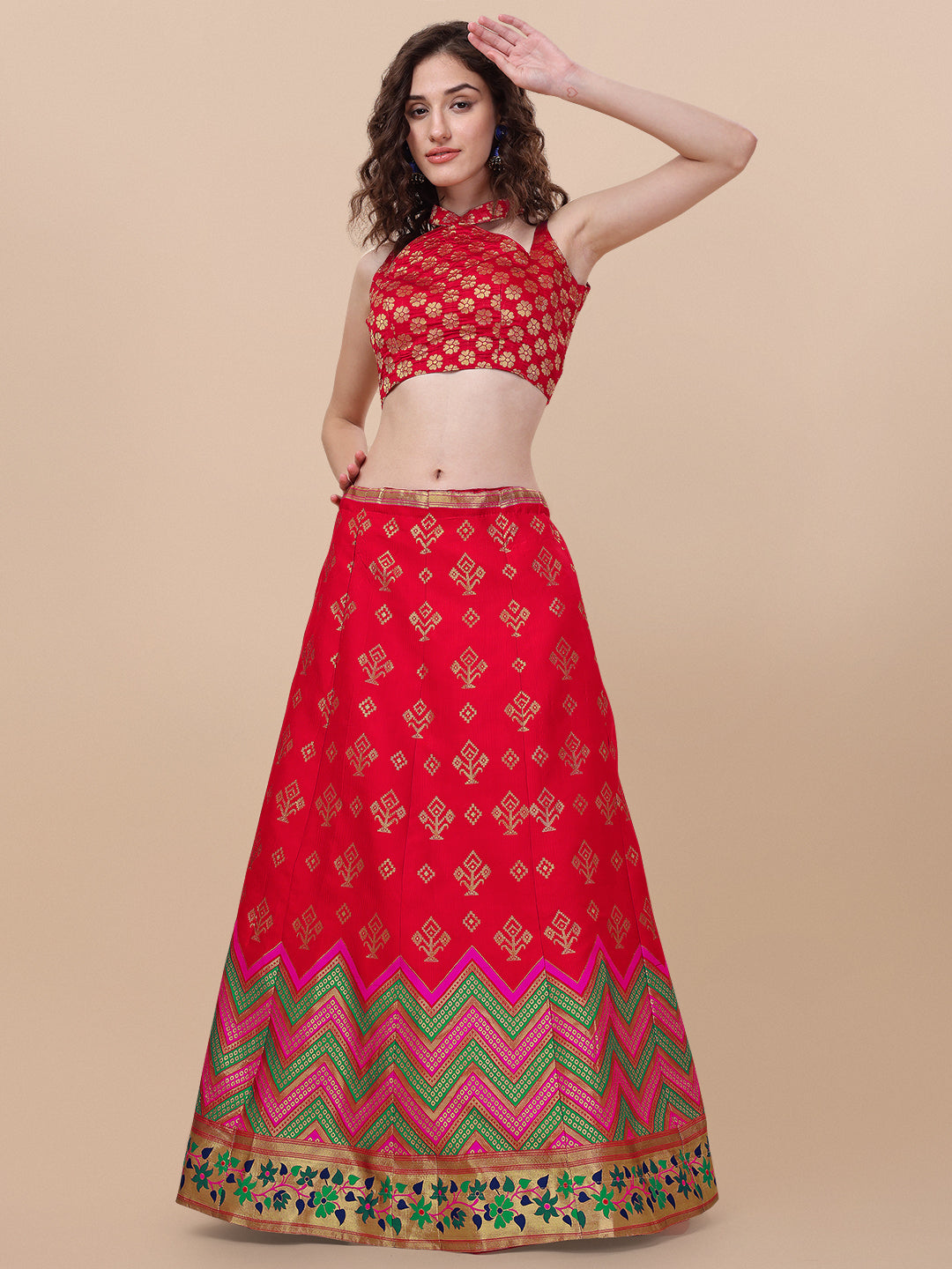 Red Banarasi Silk Jacquard Lehenga Choli 