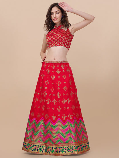 Red Banarasi Silk Jacquard Lehenga Choli 