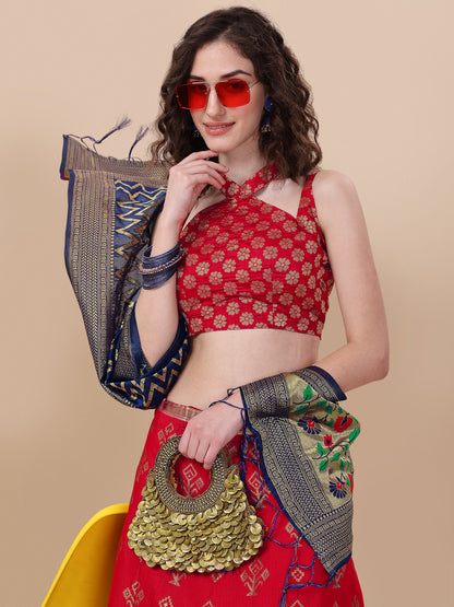 Red Banarasi Silk Jacquard Lehenga Choli 