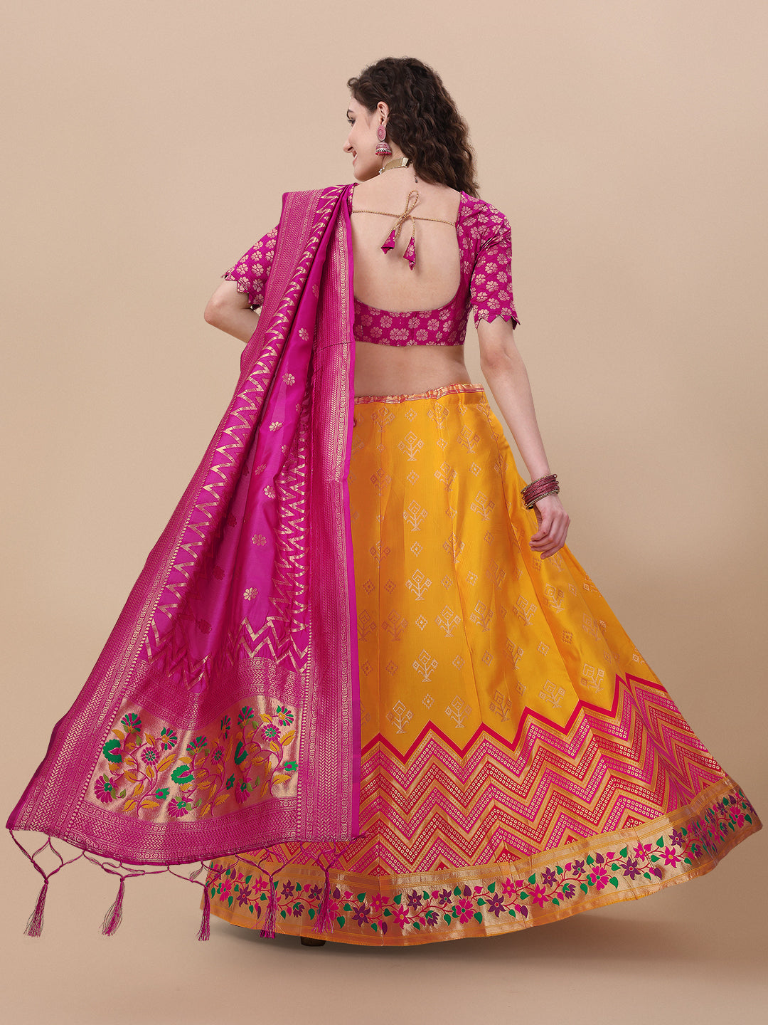 Yellow Banarasi Silk Jacquard Lehenga Choli 