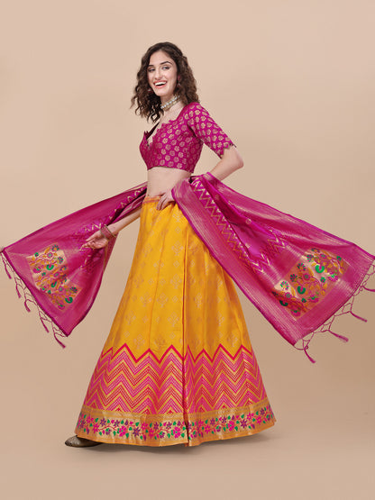 Yellow Banarasi Silk Jacquard Lehenga Choli 