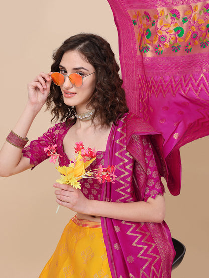 Yellow Banarasi Silk Jacquard Lehenga Choli 