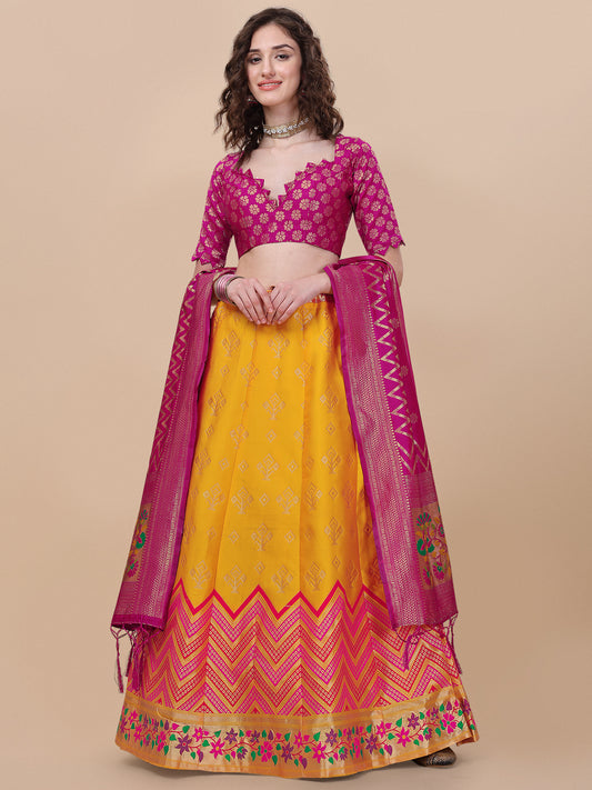 Yellow Banarasi Silk Jacquard Lehenga Choli 