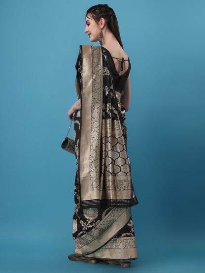 Black Banarasi Silk Jacquard Saree for Women 