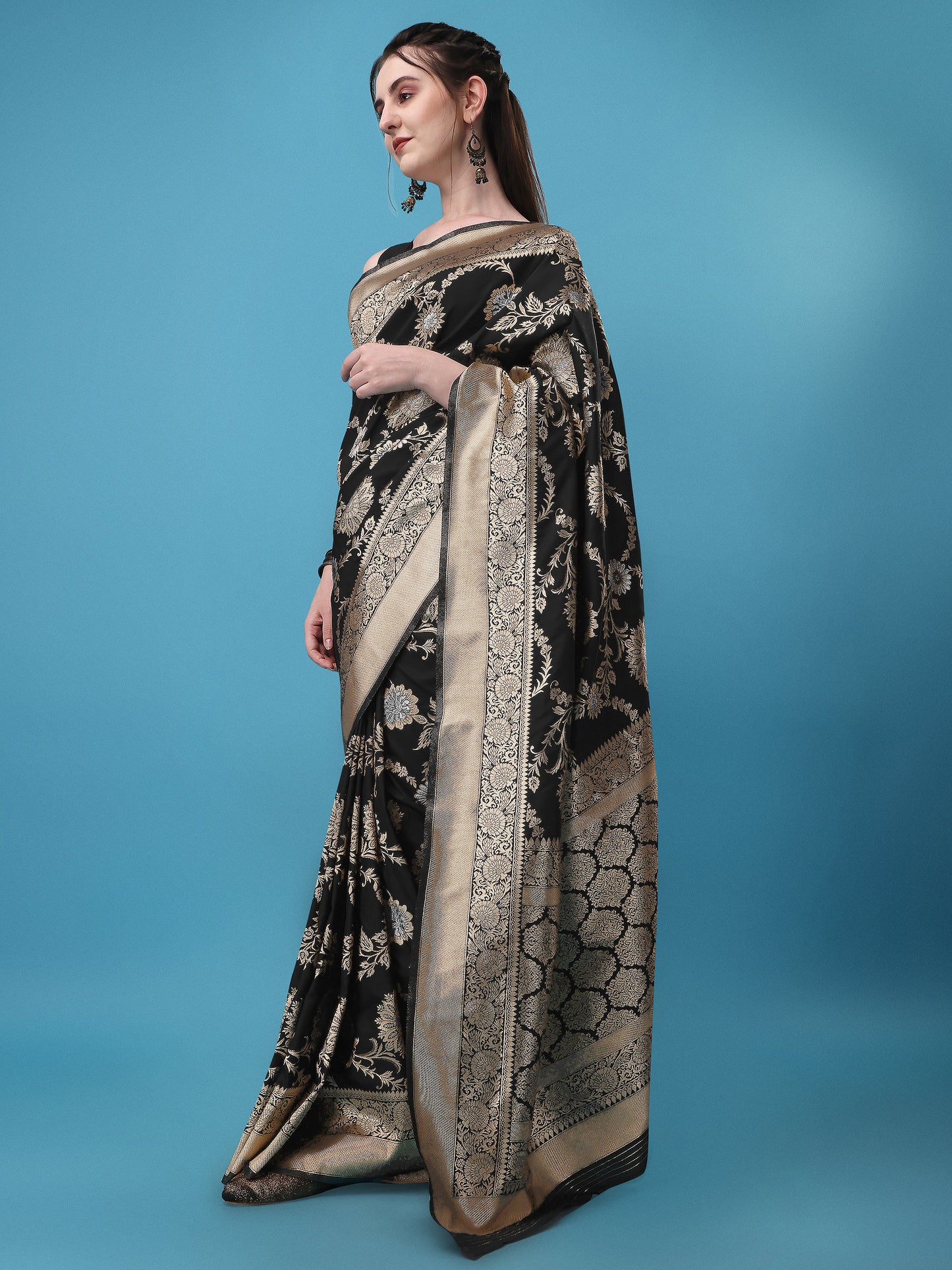 Black Banarasi Silk Jacquard Saree for Women 