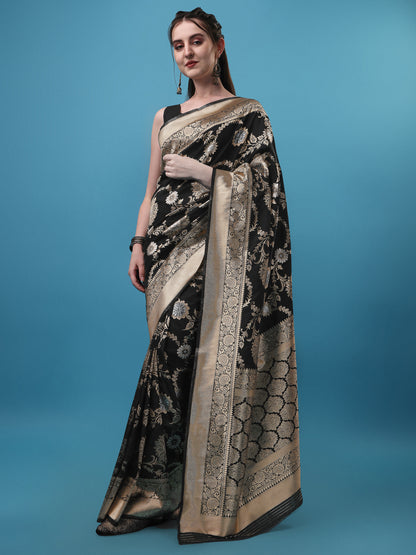 Black Banarasi Silk Jacquard Saree for Women 