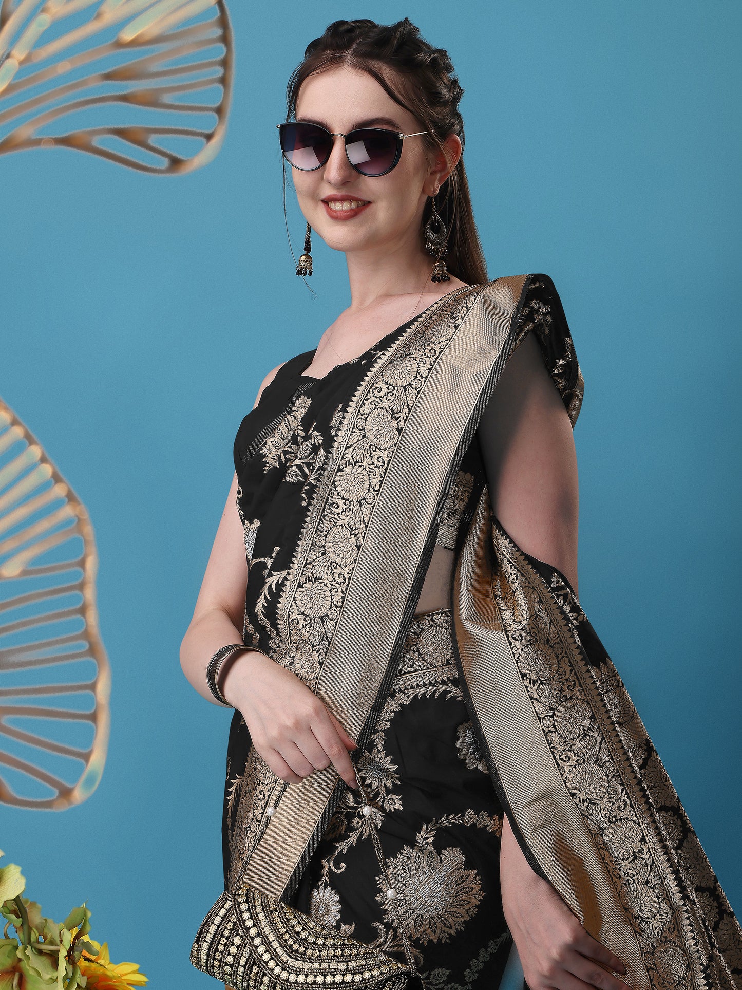 Black Banarasi Silk Jacquard Saree for Women 