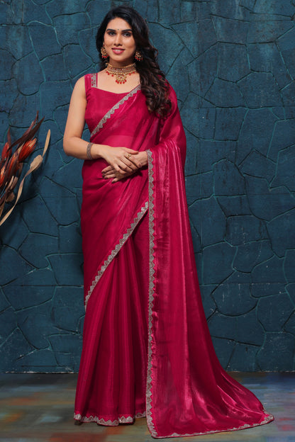 Pink Pure Silk Embellished Work Saree