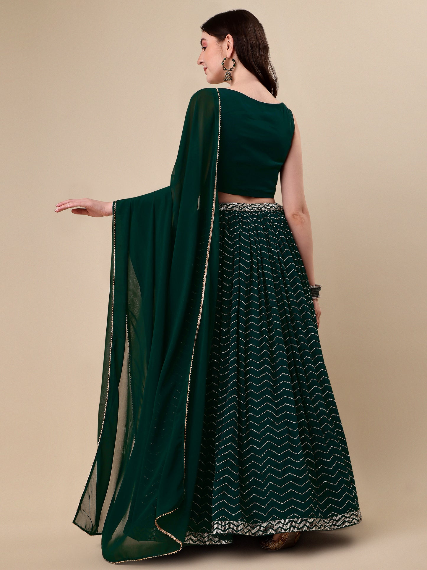 Green Georgette Embroidered Sequin Semi Stitched Lehenga Choli 