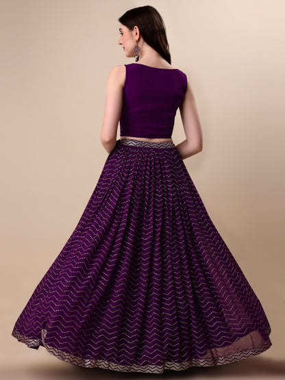 Purple Georgette Embroidered Sequin Semi Stitched Lehenga Choli 