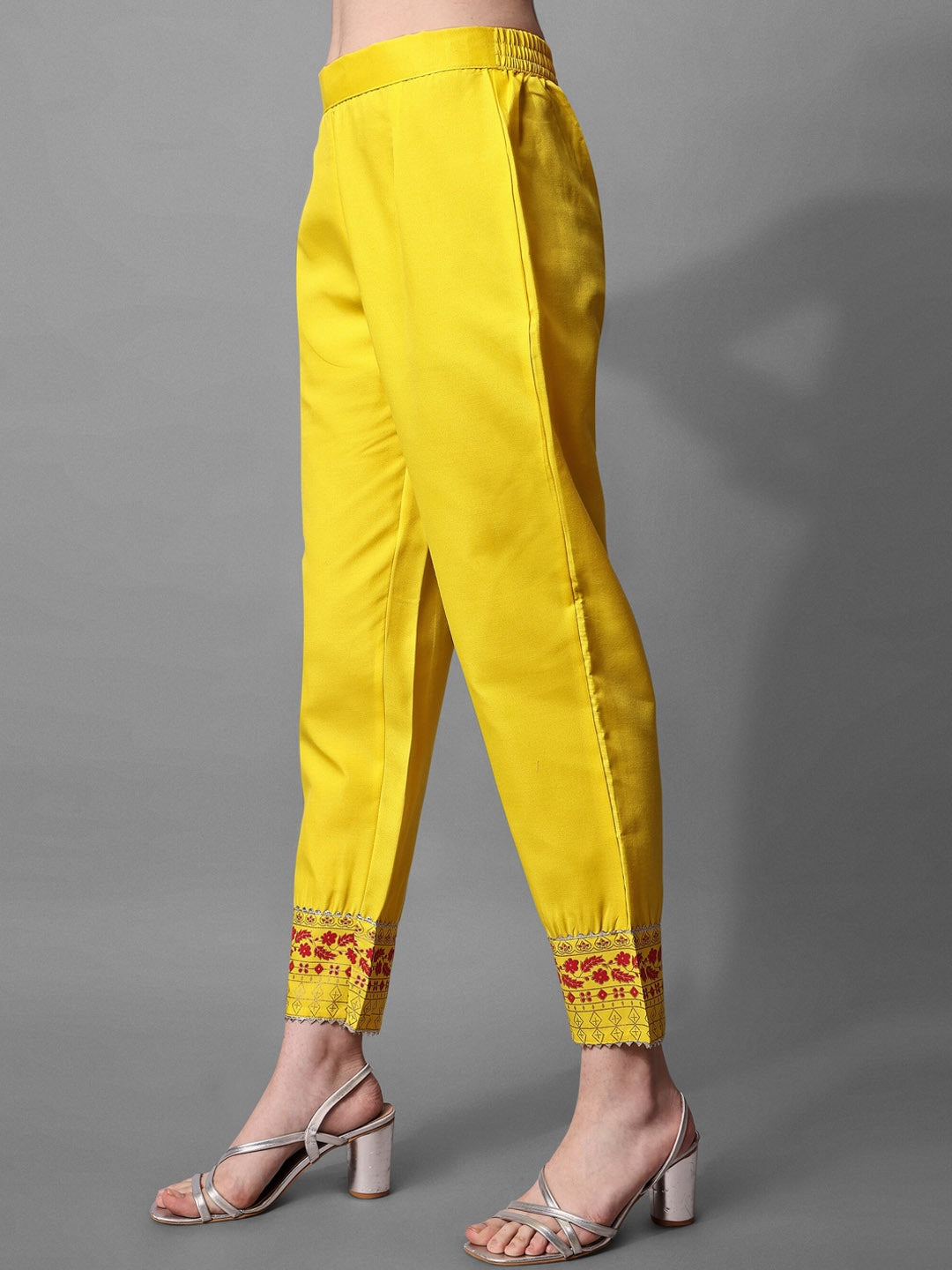 Yellow Round Neck Floral Embroidered Regular Patchwork Kurta & Trousers With Dupatta 