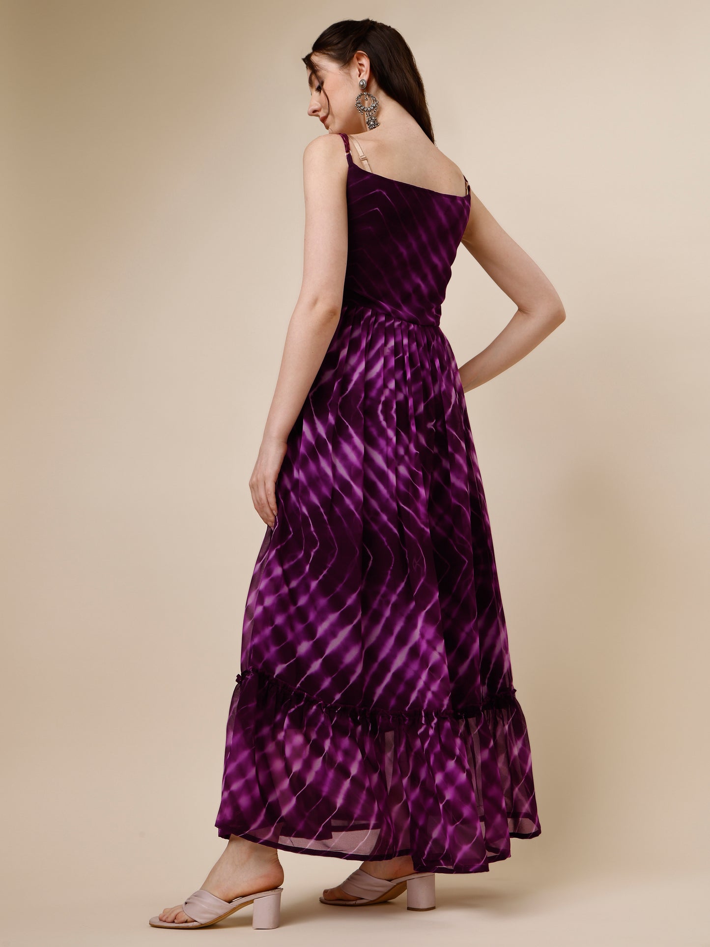 Purple Tie and Dyed Georgette Maxi Dress for Women 